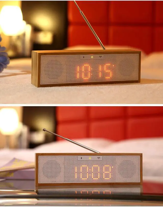 Alt view image 6 of 7 - BamBox Bamboo Bluetooth Speaker with LED Time, Alarm Clock+FM Radio+Hands-Free Support NFC