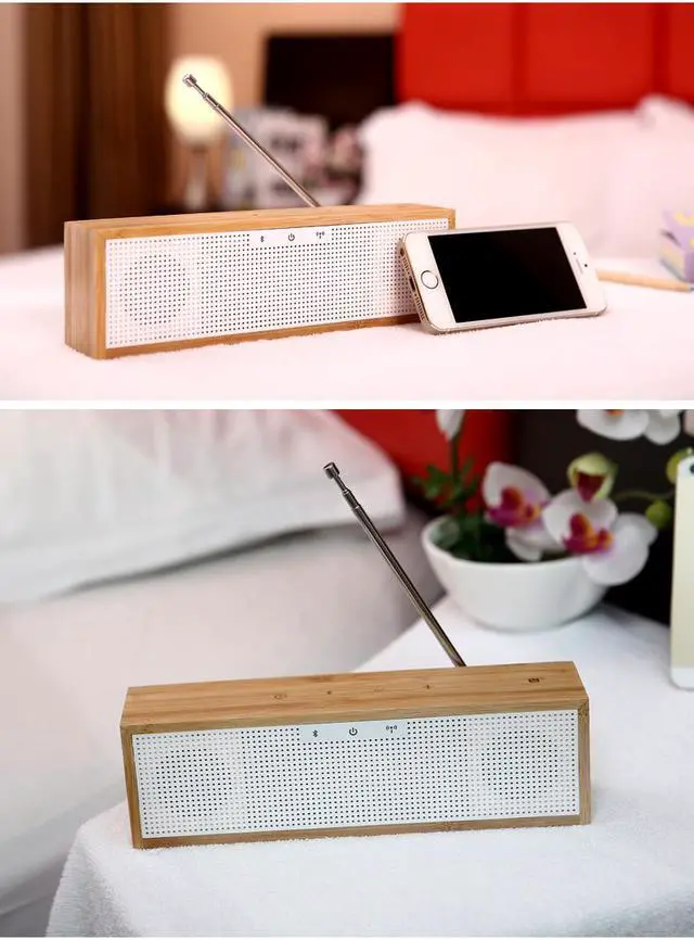 Alt view image 7 of 7 - BamBox Bamboo Bluetooth Speaker with LED Time, Alarm Clock+FM Radio+Hands-Free Support NFC