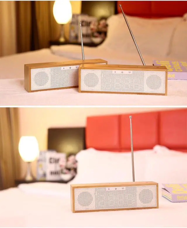 Alt view image 4 of 7 - BamBox Bamboo Bluetooth Speaker with LED Time, Alarm Clock+FM Radio+Hands-Free Support NFC