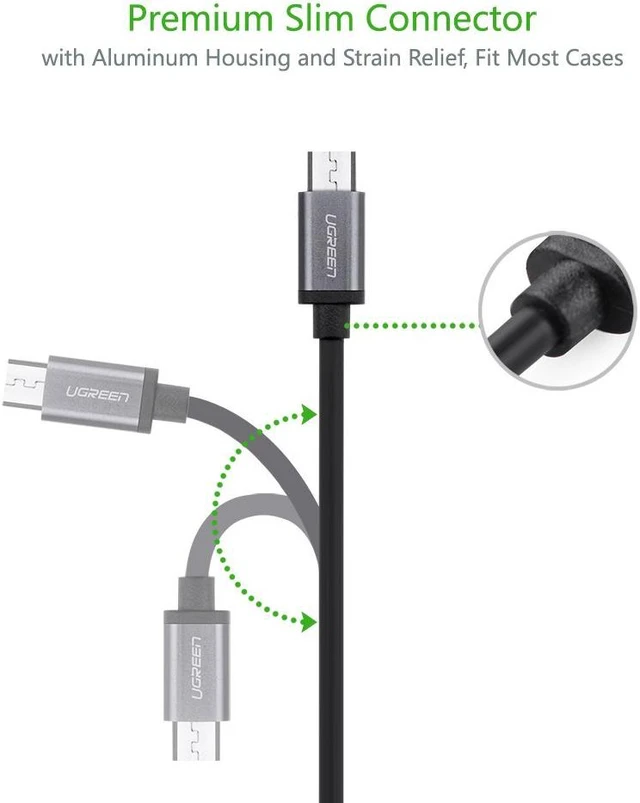 Alt view image 7 of 7 - Micro USB2.0 cable, Micro USB 2.0 Male to USB A Male Charging and Sync Cable with Aluminum Case Compatible with Samsung Galaxy S4, S3, Note 2, HTC, Motorola, LG and More 10ft/3m, Black10827