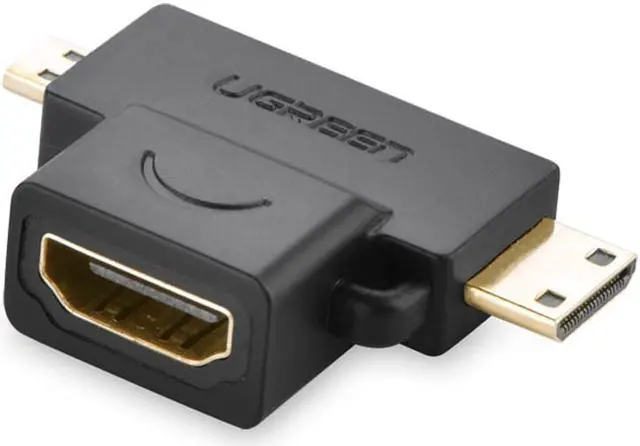 Alt view image 3 of 4 - Ugreen 2-in-1 Mini HDMI and Micro HDMI Male to HDMI Female Adapter Gold Plated for Smartphones, Tablets and Cameras etc (20144)