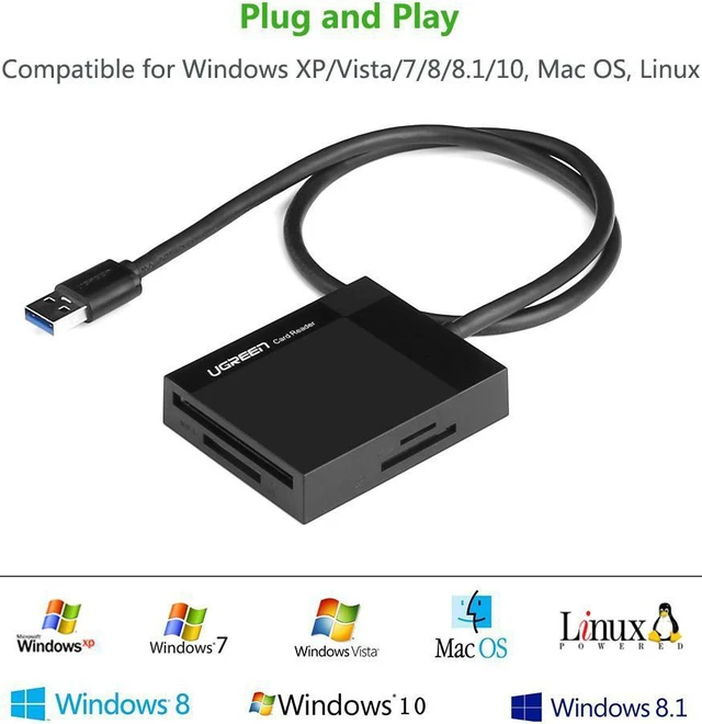 Alt view image 6 of 7 - SD Card Reader USB 3.0 Card Hub Adapter Android 5Gbps Read 4 Cards Simultaneously CF, CFI, TF, SDXC, SDHC, SD, MMC, Micro SDXC, Micro SD, Micro SDHC, MS, UHS-I for Windows, Mac, Linux, Android 30333