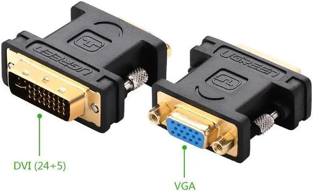 Alt view image 2 of 7 - Ugreen DVI-I 24+5 Male to VGA HD15 Female Adapter Gold Plated for Gaming, DVD, Laptop, HDTV and Projector (Black) 20122