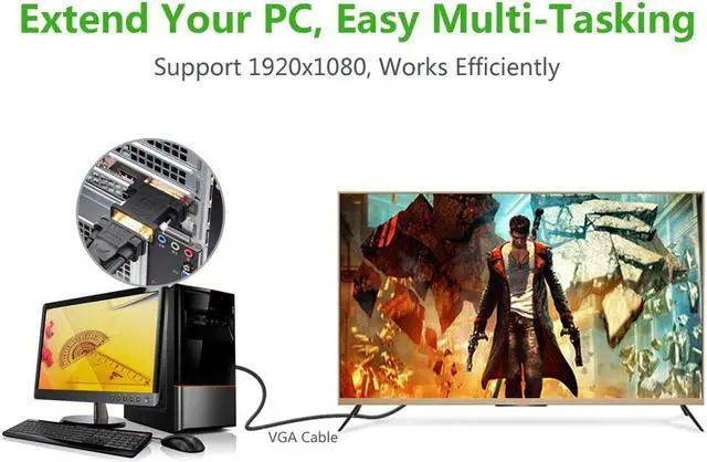 Alt view image 6 of 7 - Ugreen DVI-I 24+5 Male to VGA HD15 Female Adapter Gold Plated for Gaming, DVD, Laptop, HDTV and Projector (Black) 20122
