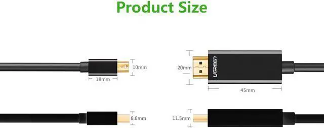 Alt view image 4 of 7 - Mini DP to HDMI Converter adapter cable, Mini DisplayPort (Thouderbolt) Male to HDMI HDTV Male Cable 1080P M/M (9.84ft/3m)
