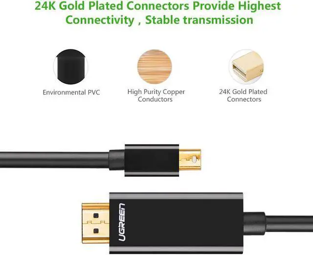 Alt view image 6 of 7 - Mini DP to HDMI Converter adapter cable, Mini DisplayPort (Thouderbolt) Male to HDMI HDTV Male Cable 1080P M/M (9.84ft/3m)