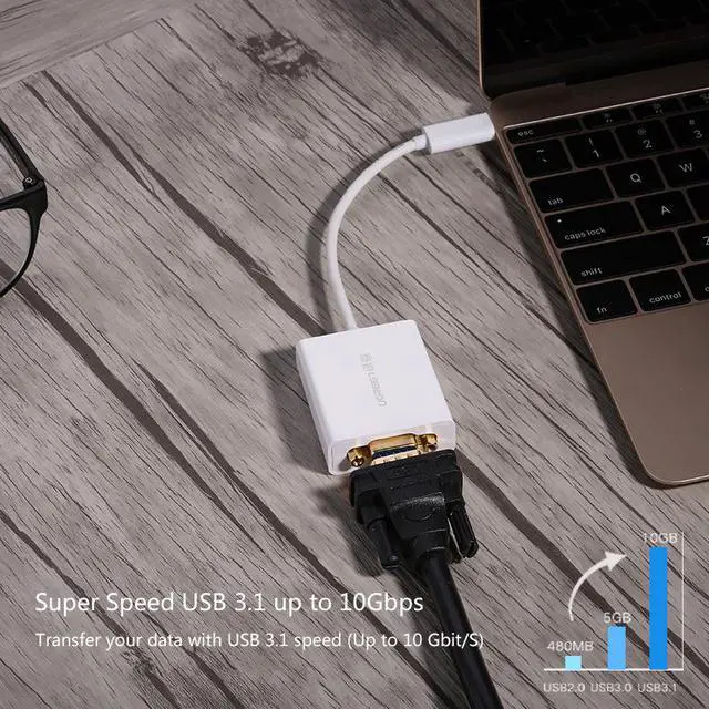 Alt view image 7 of 7 - USB-C to VGA Adapter,USB 3.1 Type C USB-C to VGA Male Adapter for Apple Macbook 12inch and Google Chromebook Pixel (white,40274)
