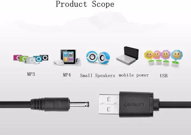 Alt view image 5 of 6 - UGREEN USB to DC3.5mm charging Converter adapter cable ,USB to DC3.5X1.35mm charger cable 3ft/1m ,through a computer USB Jack to power other 3.5mm devices 10376