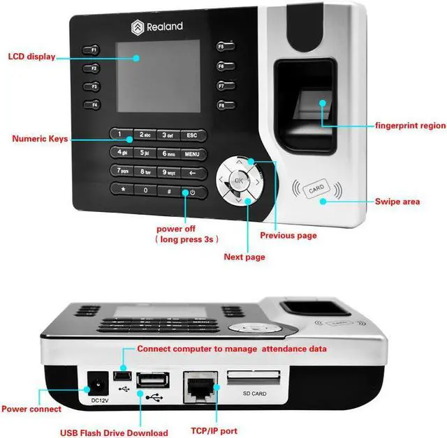 Alt view image 3 of 7 - Realand Biometric Fingerprint Attendance Time Clock + Id Card Reader + Tcp/ip + Usb NEW