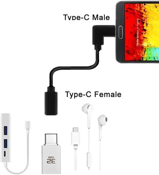 Alt view image 4 of 7 - 90 Degree Right Angled USB-C USB 3.1 Type C Male to Female Extension Data Cable for Macbook Tablet ,90 Degree USB Type C Extention Cable 1feet Short