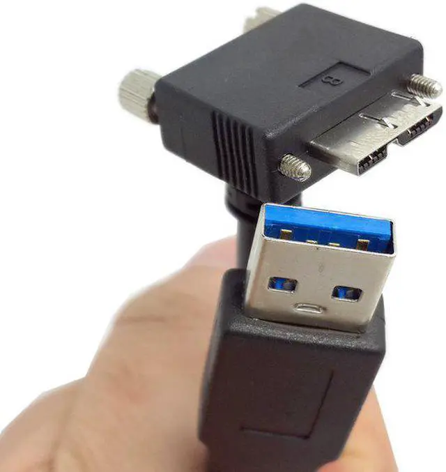 Alt view image 3 of 5 - USB3.0 A Male to Micro USB-B Male Converter adapter cable, 90 Degree Micro USB Screw Mount to USB 3.0 A Type Data cable (3m/10ft)