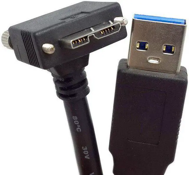 Alt view image 5 of 5 - USB3.0 A Male to Micro USB-B Male Converter adapter cable, 90 Degree Micro USB Screw Mount to USB 3.0 A Type Data cable (3m/10ft)