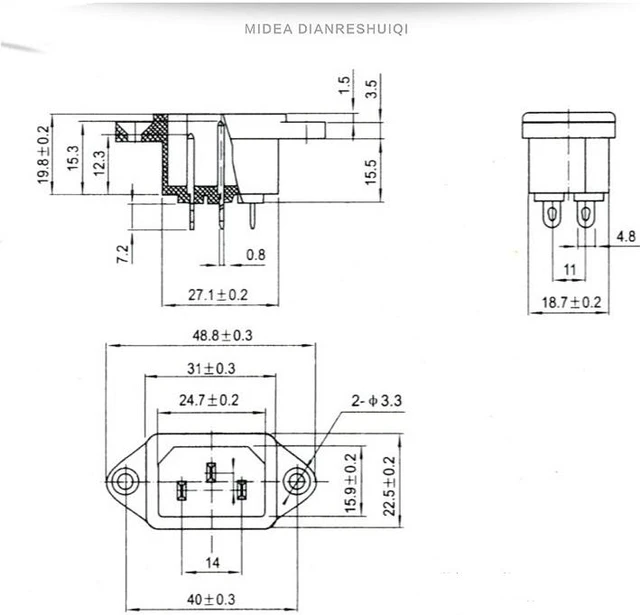 Alt view image 7 of 7 - (10 Pack) Screw Mount 3 Pins IEC320 C14 Inlet Power Plug Socket AC 250V 10A , IEC320 C14 Male 3Pin Panel Mounting Power Inlet Socket SA177 P40