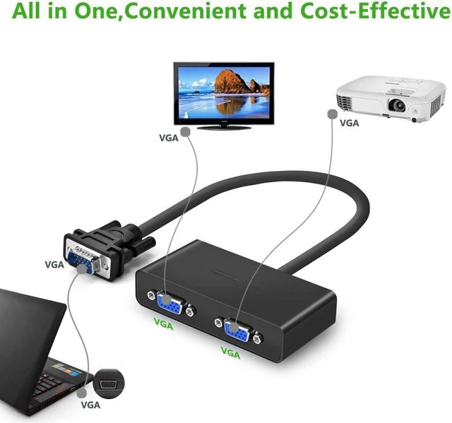 Alt view image 2 of 7 - UGREEN VGA Splitter 1 in 2 Out Monitor Y Cable One Male to Two Female VGA SVGA Port with 1M Cable Support 1080P 60Hz for Laptop PC to Monitor Projector Two Display Screen - NOT Support Extended Mode
