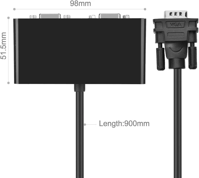 Alt view image 4 of 7 - UGREEN VGA Splitter 1 in 2 Out Monitor Y Cable One Male to Two Female VGA SVGA Port with 1M Cable Support 1080P 60Hz for Laptop PC to Monitor Projector Two Display Screen - NOT Support Extended Mode