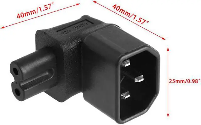 Alt view image 5 of 7 - (2 Pack)IEC 320 C14 to C7 Elbow Plug Power Converter Travel Plug Adapter, IEC 320 C14 Male to C7 Figure-8 90-Degree Angle Electrical Adapter, C14 to C7 Up/Down Angle Power Connector