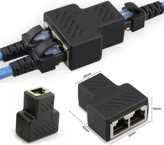 Alt view image 2 of 7 - (2 Pack) RJ45 Splitter Adapter 1 to 2 Dual Female Port, Cat 5 / Cat 6 / Cat 7 Lan Ethernet Socket Splitter Plug Adapter,1 To 2 RJ45 Connector Network Cable Splitter Extender Plug Adapter ,RJ45 Coupler