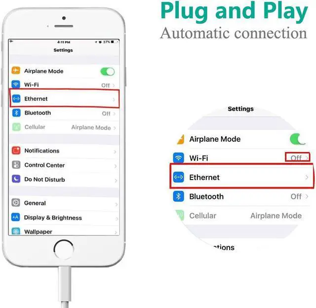 Alt view image 4 of 7 - Lightning to Ethernet Adapter RJ45 Wired LAN High Speed Network Connector Overseas Travel for iPhone iPad,RJ45 to Lightning to Ethernet Adapter For iPhone/iPad Ethernet Adapter Cable Connect the Light