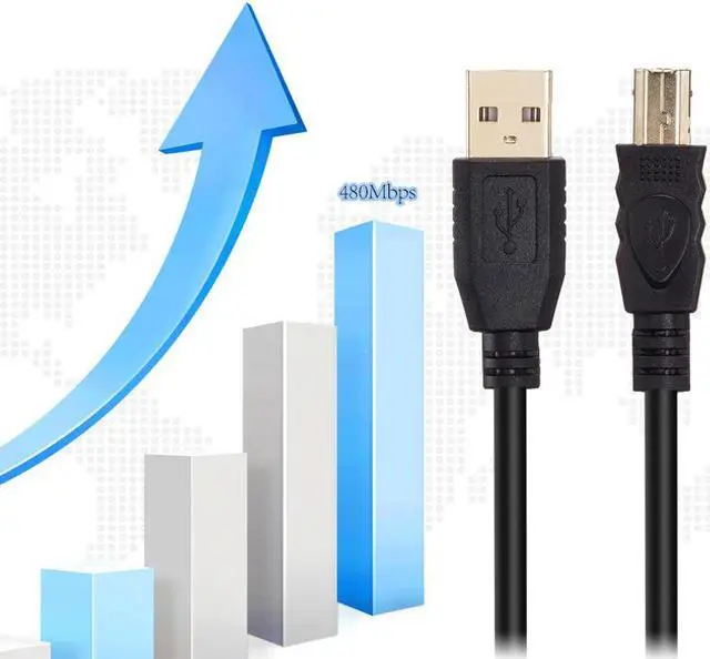 Alt view image 3 of 7 - Tekit 24K Gold plated USB 2.0 Cable - A-Male to B-Male,USB 2.0 A Male to B Male Cable with Ferrite Black 28/24# AWG,26ft/8m