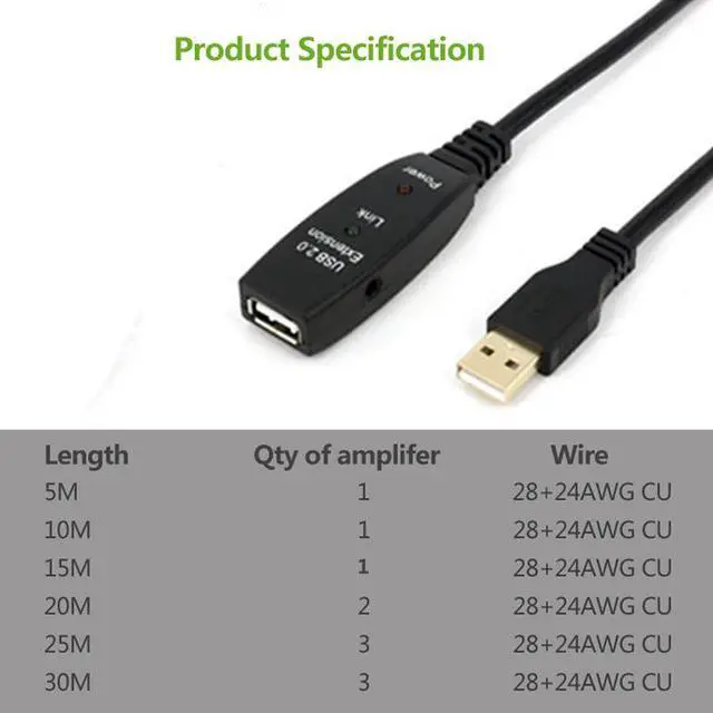 Alt view image 4 of 7 - USB Extension Cable, USB2.0 Active Repeater A Male to A Female Long Cables With Signal Booster,Active USB 2.0 Extension Amplifier Cable Connect Pc