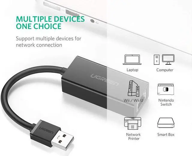 Alt view image 4 of 7 - UGREEN Ethernet Adapter USB 2.0 to 10/100 Network RJ45 Lan Wired Adapter for Nintendo Switch, Wii, Wii U, Macbook, Chromebook, Windows 10, 8.1, Mac OS, Surface Pro, Linux ASIX AX88772 Chipset (Black)