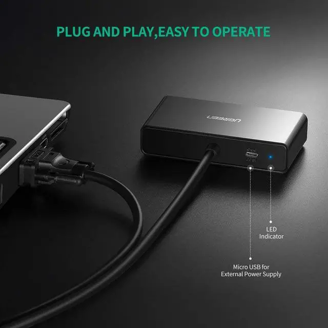 Alt view image 5 of 7 - UGREEN VGA Splitter 1 in 2 Out Monitor Y Cable One Male to Two Female VGA SVGA Port with 1M Cable Support 1080P 60Hz for Laptop PC to Monitor Projector Two Display Screen - NOT Support Extended Mode