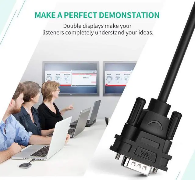 Alt view image 4 of 7 - UGREEN VGA Splitter 1 in 2 Out Monitor Y Cable One Male to Two Female VGA SVGA Port with 1M Cable Support 1080P 60Hz for Laptop PC to Monitor Projector Two Display Screen - NOT Support Extended Mode