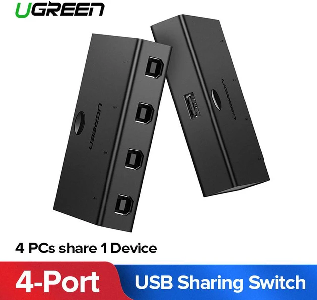 Main image of UGREEN USB 2.0 Sharing Switch 4 Port USB Peripheral Switcher Adapter Box Hub 4 PCs Share 1 USB Device for Printer Scanner with 4 Pack USB 2.0 Male Cable 30346