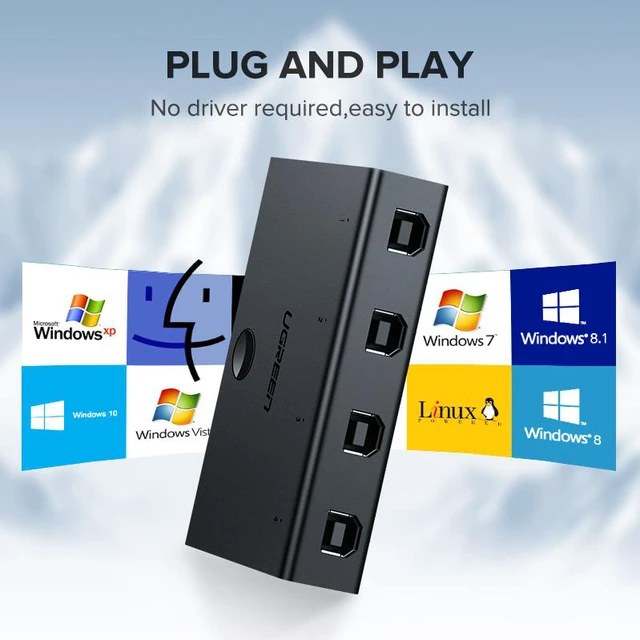 Alt view image 5 of 7 - UGREEN USB 2.0 Sharing Switch 4 Port USB Peripheral Switcher Adapter Box Hub 4 PCs Share 1 USB Device for Printer Scanner with 4 Pack USB 2.0 Male Cable 30346