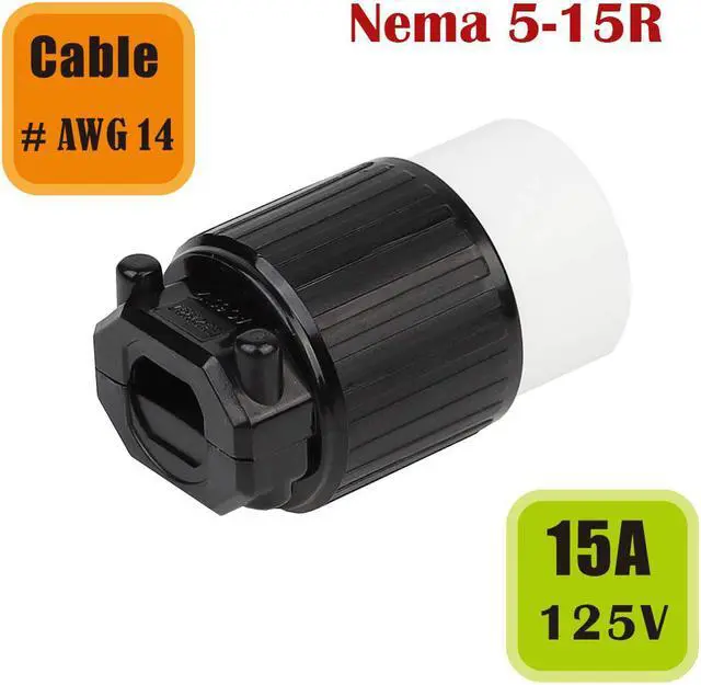 Main image of Tekit NEMA 5-15R Female Cord Connector,Industrial Grade 15A 125V Straight Blade Cord Connector, 60Hz, 2-Pole, 3-Wire, Industrial Grade Straight Blade Cord Connector, NEMA 5-15R, 2P, 3W, UL List(5-15R)