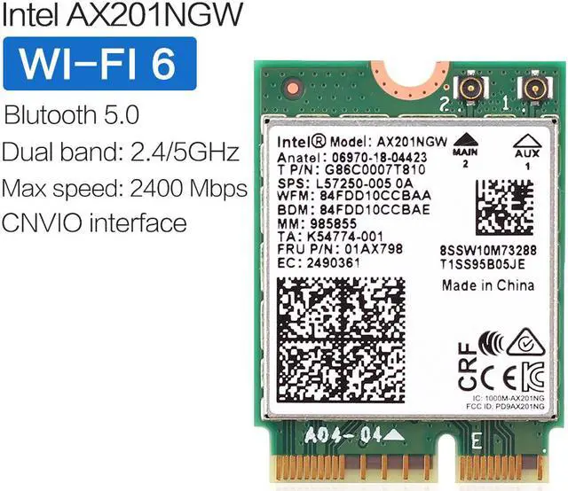 Alt view image 5 of 6 - Dual Band 2400Mbps Wireless Intel Wi-Fi 6 AX201 Bluetooth 5.0 NGFF Key E CNVi Wifi Card AX201NGW 2.4Ghz/5Ghz 802.11ac/ax,Interface:NGFF(M.2),22x30mm,just support CNVIO interface.
