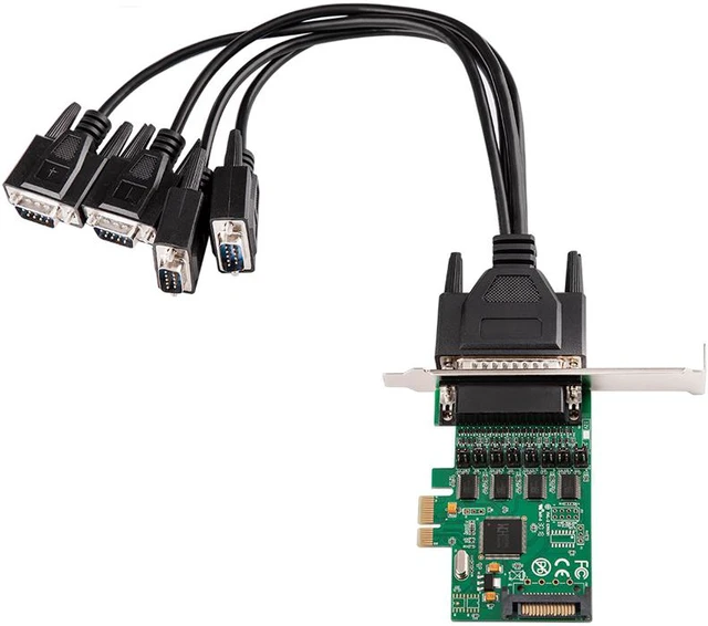 Main image of 4 DB9 serial RS232 ports pcie x1 I/O controller card with fan-out cable WCH384 chipset support low profile bracket,4 Serial Ports PCI-e Controller Card, w/ Fan-out Cable, Low Profile Bracket