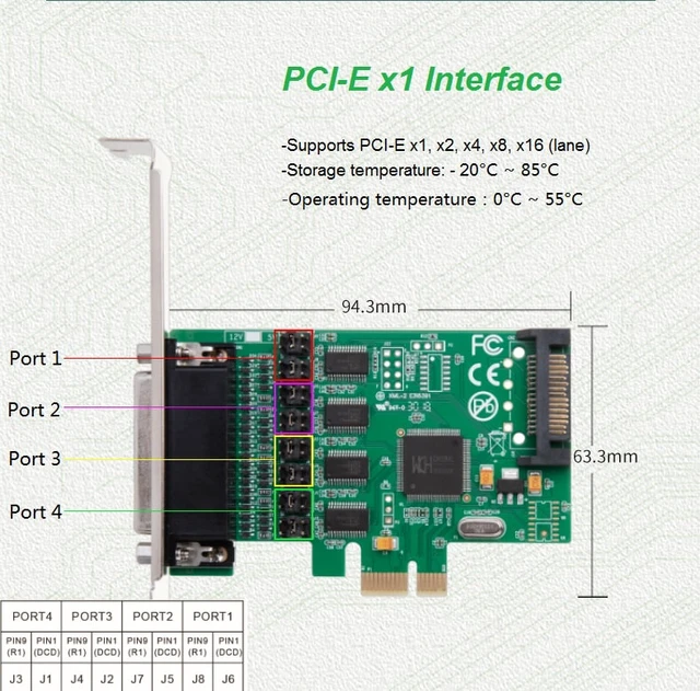 Alt view image 5 of 7 - 4 DB9 serial RS232 ports pcie x1 I/O controller card with fan-out cable WCH384 chipset support low profile bracket,4 Serial Ports PCI-e Controller Card, w/ Fan-out Cable, Low Profile Bracket