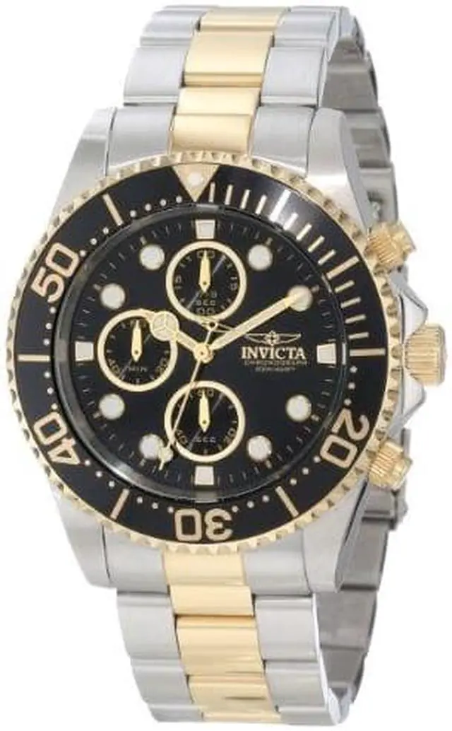 Alt view image 2 of 17 - Invicta 1772 Men's Pro Diver Two Tone Black Dial Coin Edge Bezel Chronograph Wat