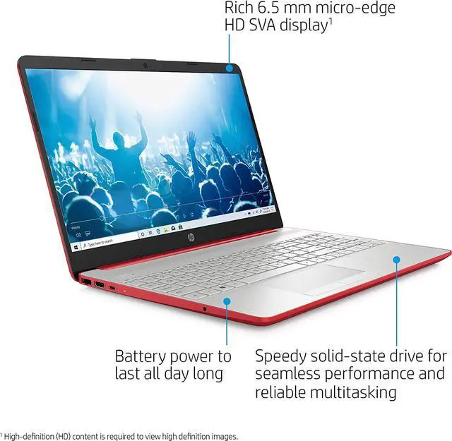 Alt view image 3 of 10 - HP Notebook - 15-dw0083wm 15.6" Intel Pentium Silver N5030 Intel UHD Graphics 605 4 GB RAM 128 GB SSD W10 Home in S mode BT Webcam Scarlet red