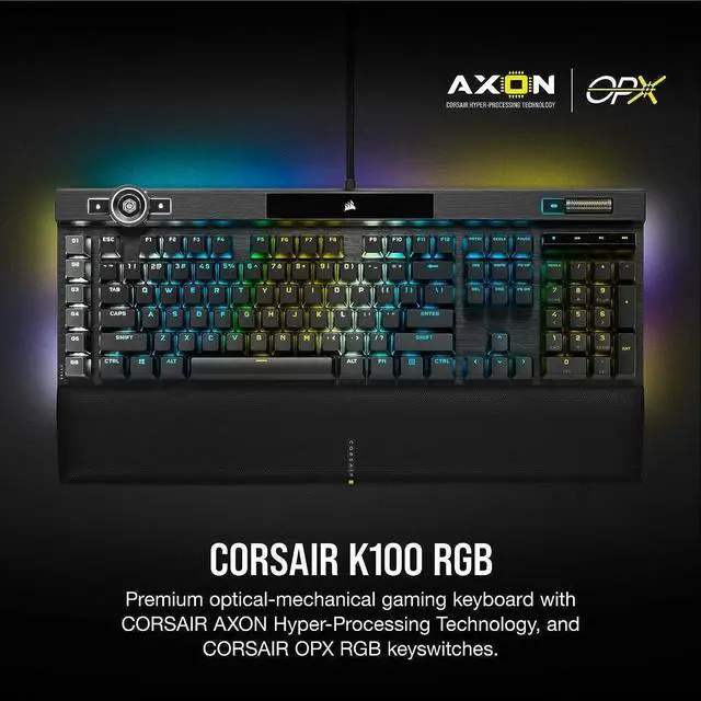 Alt view image 3 of 3 - Corsair K100 RGB Optical-Mechanical Gaming Keyboard - Corsair OPX RGB Optical-Mechanical Keyswitches - AXON Hyper-Processing Technology for 4X Faster Throughput - 44-Zone RGB LightEdge