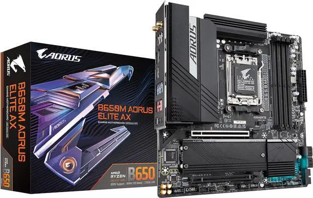 Alt view image 6 of 7 - GIGABYTE B650M AORUS ELITE AX AM5 LGA 1718 AMD B650 M-ATX Motherboard, DDR5, 2 M.2, PCIe 5.0, USB 3.2 Gen2X2 Type-C, Intel 2.5GbE LAN, Q-Flash Plus, EZ-Latch