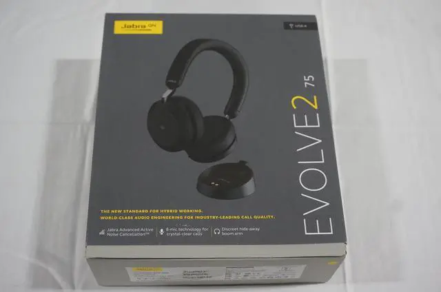 Alt view image 2 of 2 - Jabra Evolve2 75 Headset - Stereo - Wireless - Bluetooth - 98.4 ft - 20 Hz - 20 kHz - On-ear - Binaural - Ear-cup - MEMS Technology Microphone - Noise Canceling - Black
