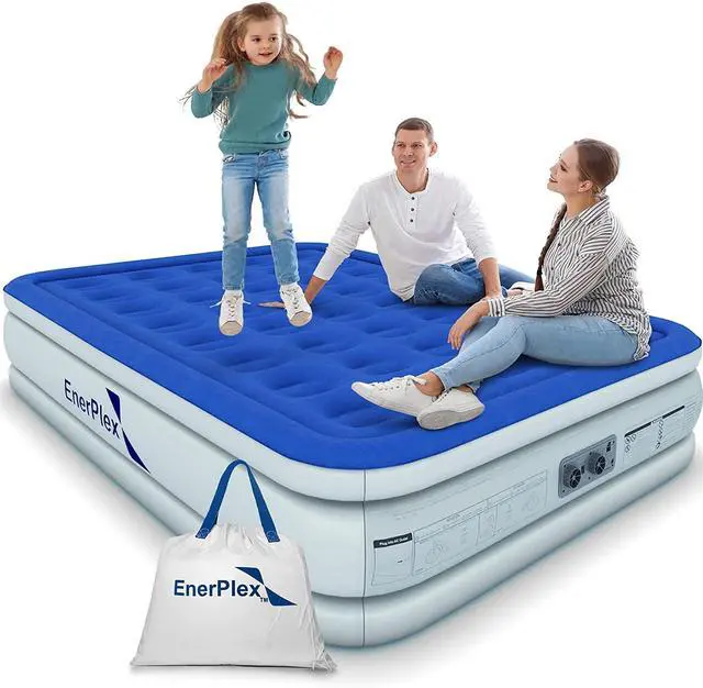 Alt view image 6 of 7 - EnerPlex Air Mattress with Built-in Pump - Double Height Inflatable Mattress for Camping, Home & Portable Travel - Durable Blow Up Bed with Dual Pump - Easy to Inflate/Quick Set UP - Size, Queen