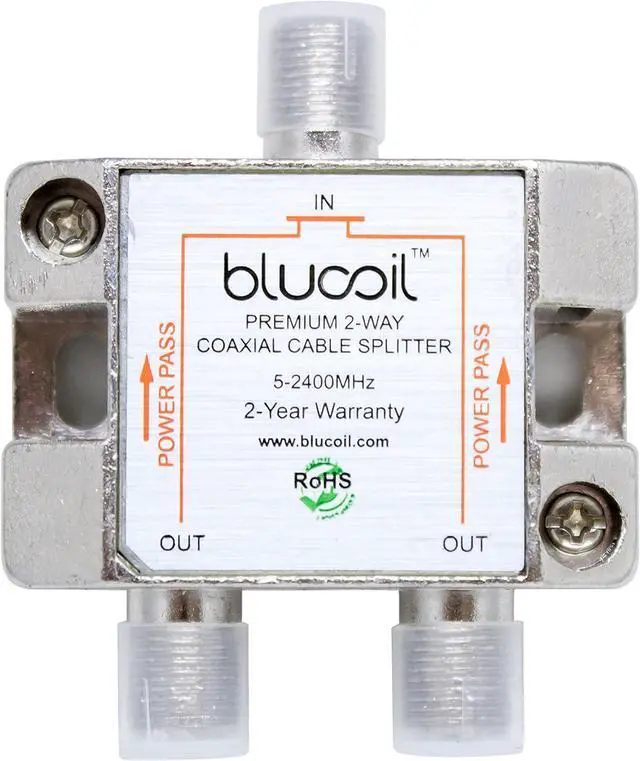 Main image of Blucoil 2 Way Coaxial Cable Splitter, 5-2400 Mhz Frequency Range