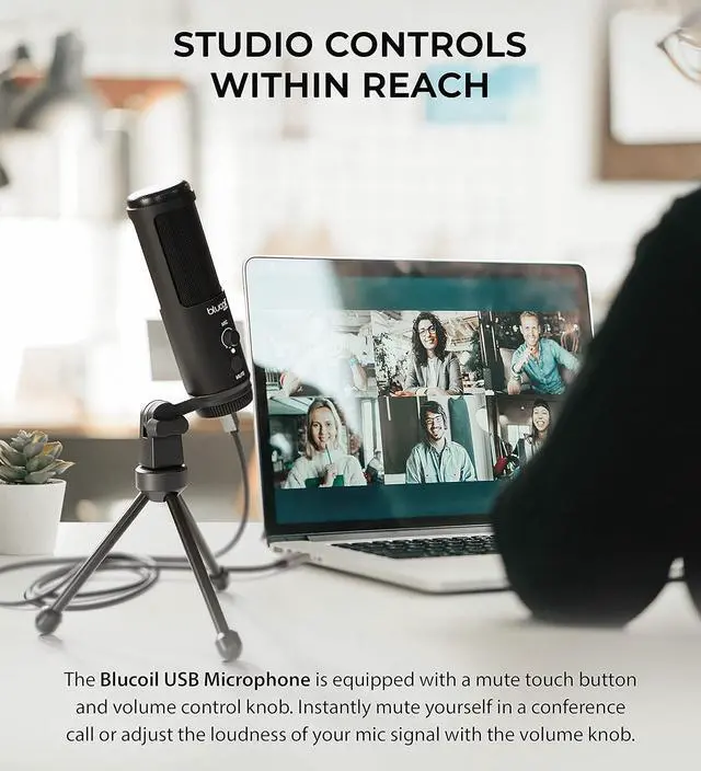 Alt view image 2 of 2 - Blucoil USB Cardioid Condenser Microphone with USB Cable & Tripod - Chrome