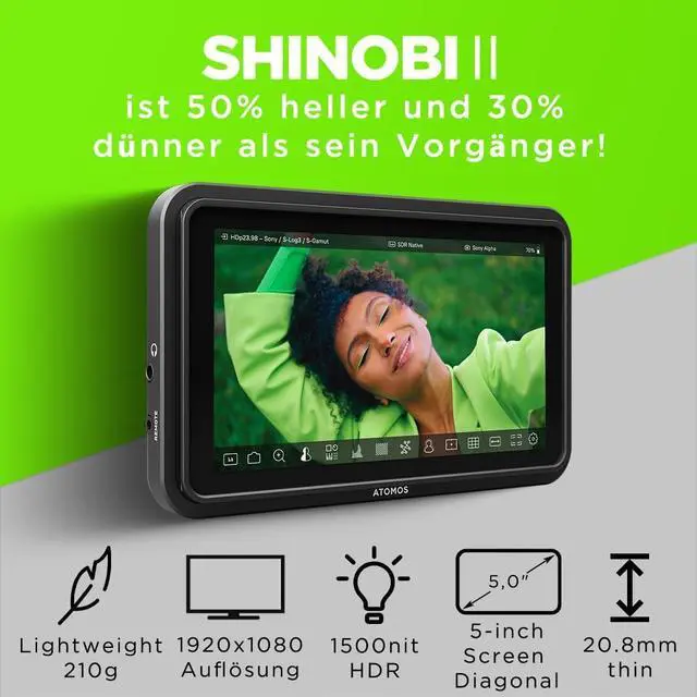 Alt view image 2 of 2 - Atomos Shinobi II Lightweight HDMI 4K Camera Monitor w/ HDR Touchscreen - Black