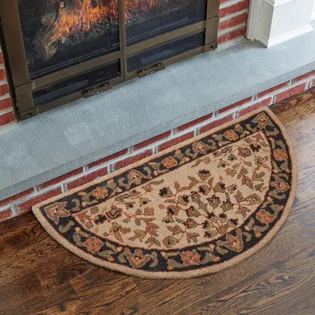 Alt view image 2 of 2 - Uniflame Beige w/Black Hand Tufted 100% Wool Rug - Floor Heat & Spark Protection