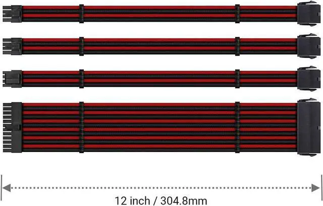Alt view image 2 of 2 - Inland PSU Sleeved Cable, Power Supply Extension Cable Kit,12 inch - Black/White