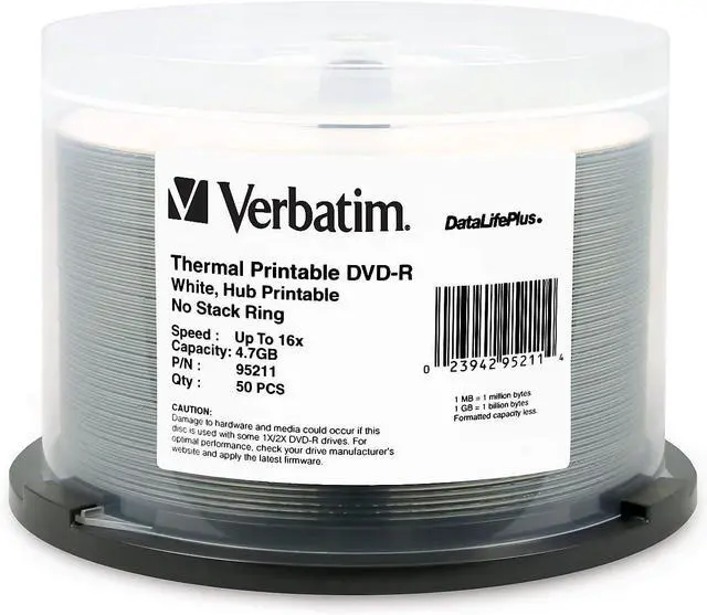 Main image of Verbatim DVD-R 4.7GB 16X DataLife+ Thermal Hub Printable - 50pk Spindle, White