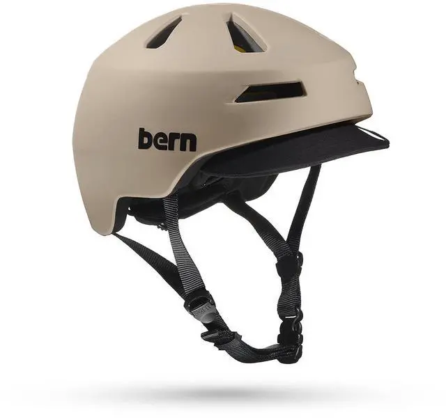 Main image of BERN Bike Helmet with Rotational Impact Protection, Matte Sand w/ Visor, Small