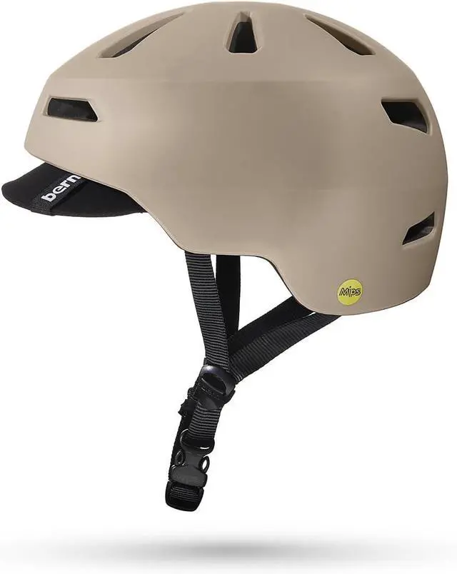 Alt view image 2 of 2 - BERN Bike Helmet with Rotational Impact Protection, Matte Sand w/ Visor, Small