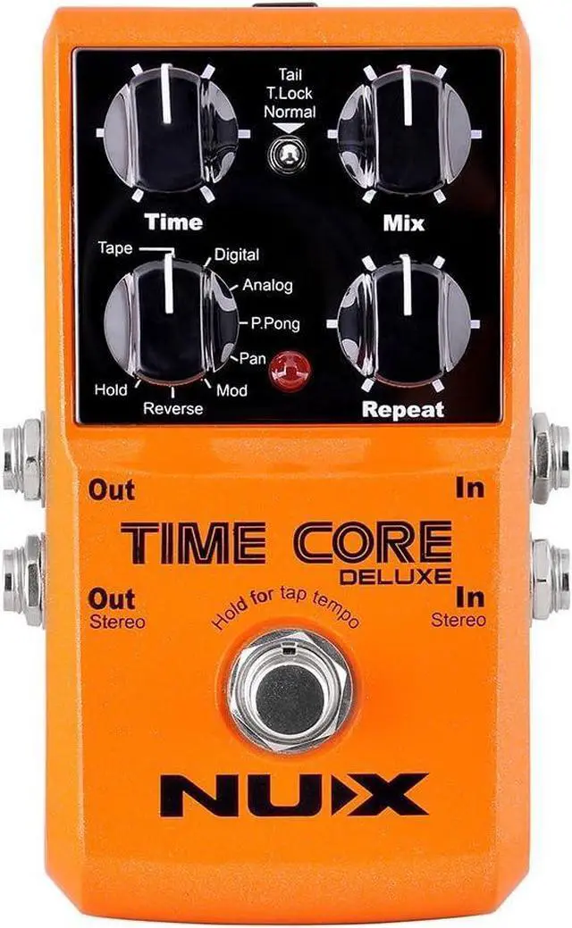 Main image of NUX Time Core Deluxe 7 Type Delay Guitar Effect Pedal w/ Looper Tone Lock, Clear