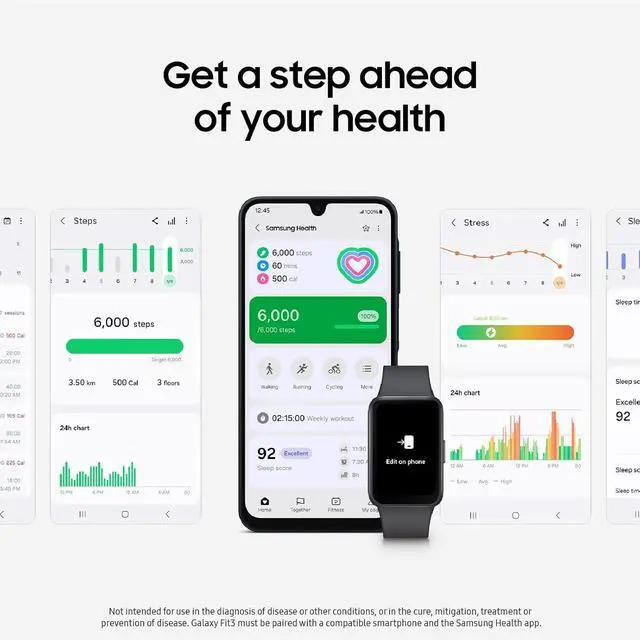 Alt view image 2 of 2 - SAMSUNG Galaxy Fit3 Fitness Tracker for Android w/ 13Day Battery Life, Dark Gray