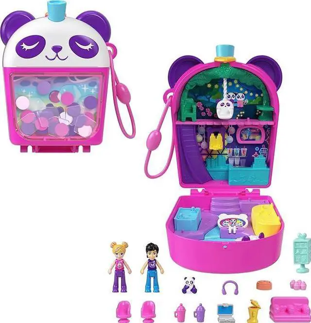 Main image of Polly Pocket Bubble Tea Panda Playset with 2 Micro Dolls, Pet Panda - Multicolor